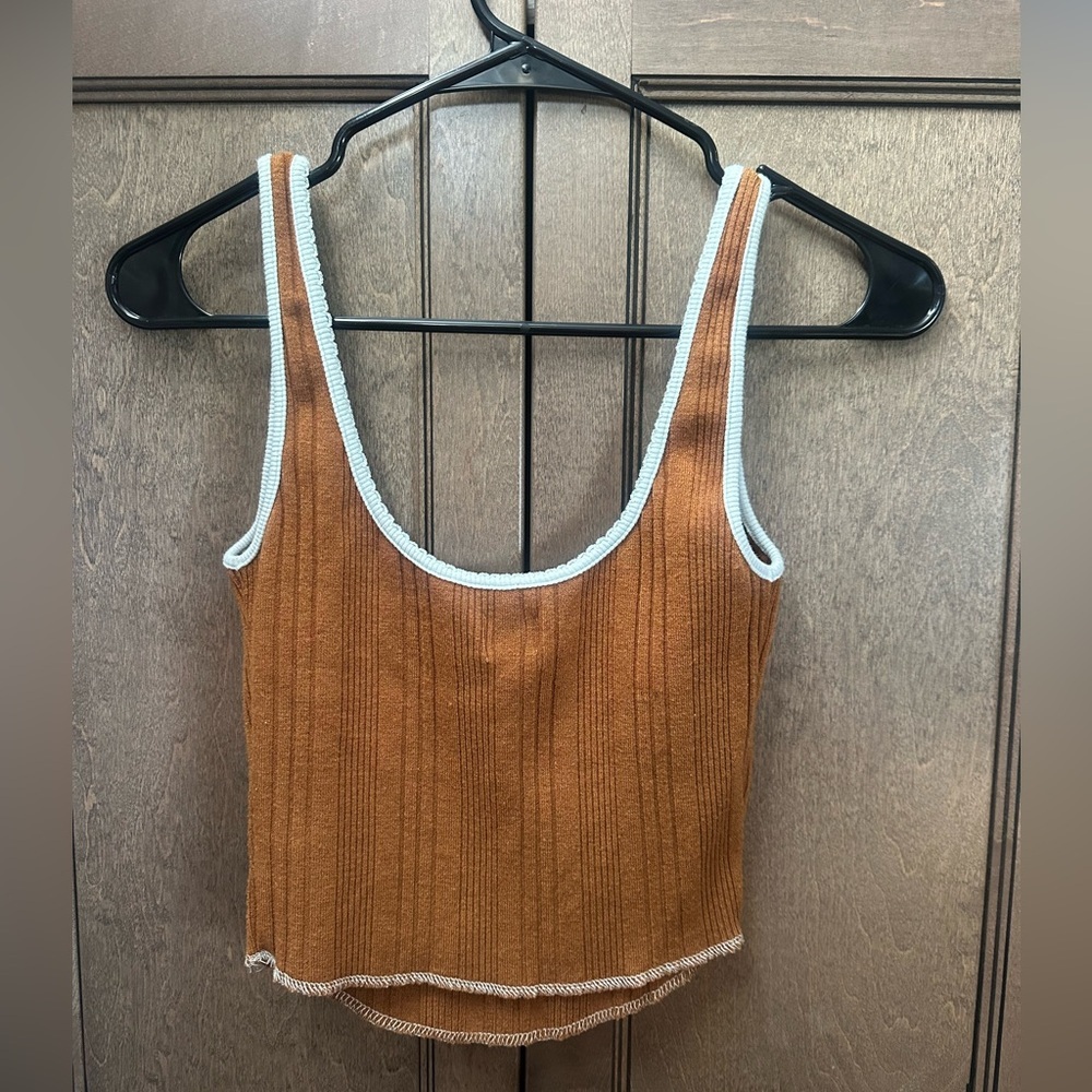 BDG Rust Ribbed Tank with White Trim - Picture 2 of 4
